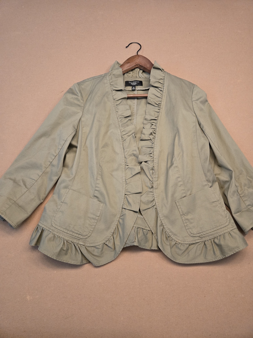 Talbots Olive Green Ruffle-Trim Blazer Jacket